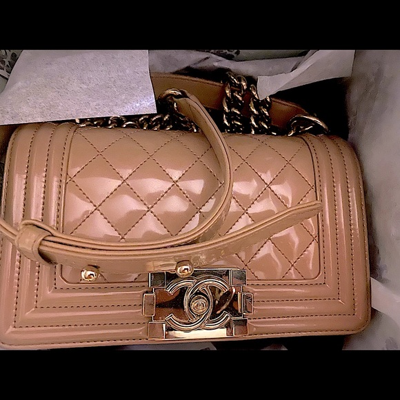 Chanel Metallic Beige Quilted Patent Leather Boy Flap Bag❗️ - Picture 12 of 12